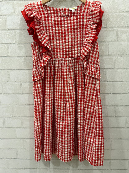 VERTBAUDET NWT Red Chequered Girl Dress w. Open Back / 12Y