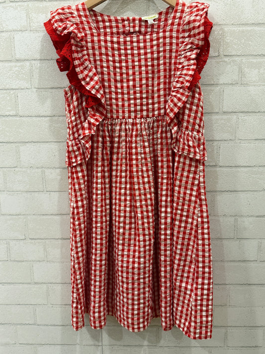 VERTBAUDET NWT Red Chequered Girl Dress w. Open Back / 12Y