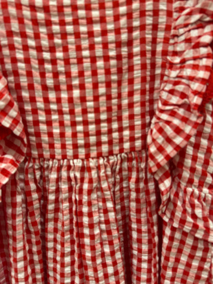 VERTBAUDET NWT Red Chequered Girl Dress w. Open Back / 12Y