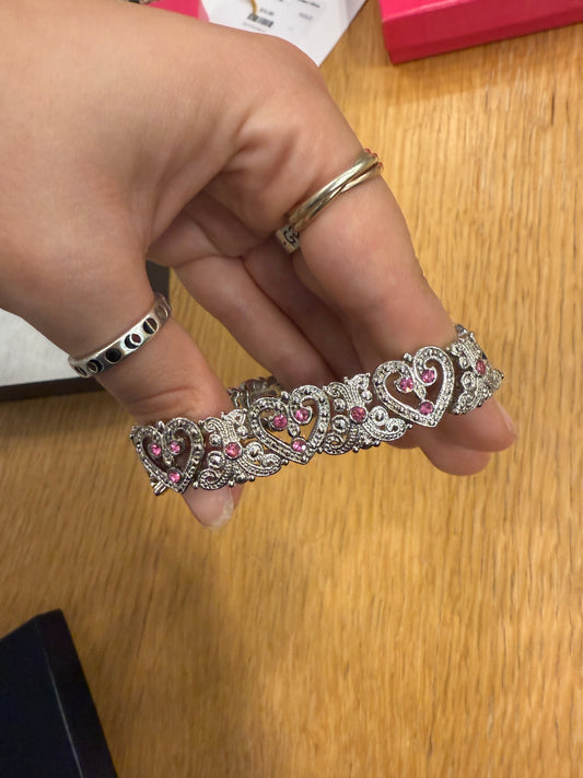 NO BRAND Heart Stone Bracelet Silver+Pink