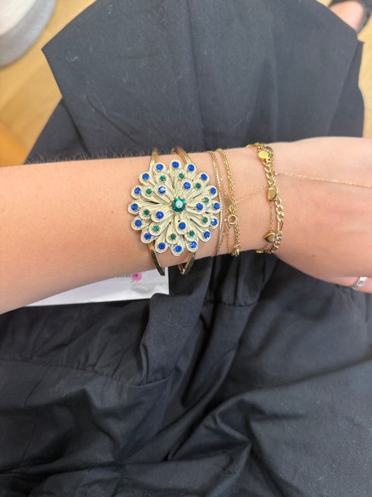NO BRAND Gold Bracelet With Green +Blue Stones