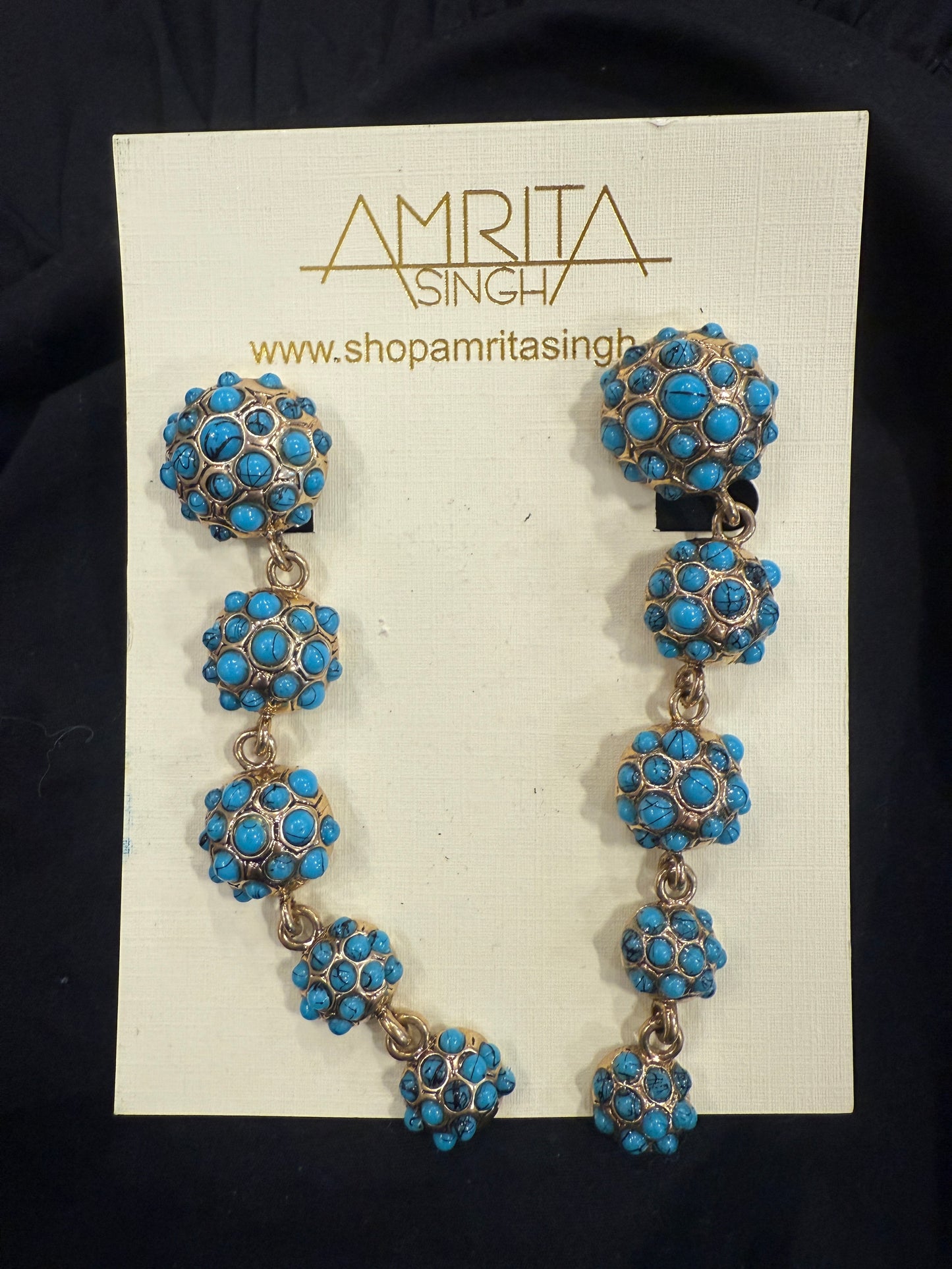 NO BRAND Clip On Blue And Rhinestone Statement Earrings