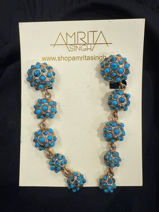 NO BRAND Clip On Blue And Rhinestone Statement Earrings