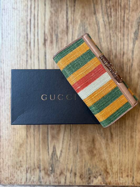 GUCCI Logo Bamboo rafia Flap wallet In Box/ OS
