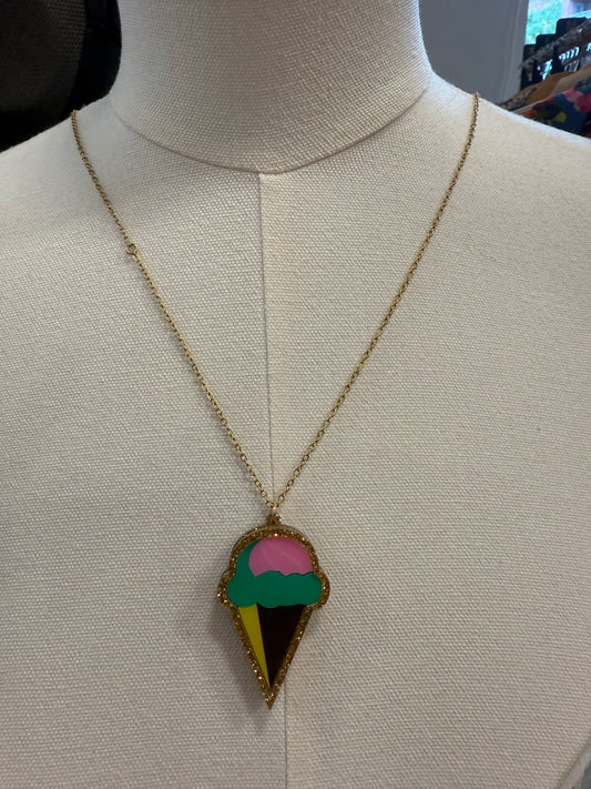 STEVEN SHEIN Gold Ice Cream Pendant Necklace/ OS