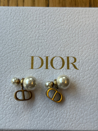 DIORNWT  Pearl CD Gold Pierced Earrings/ OS