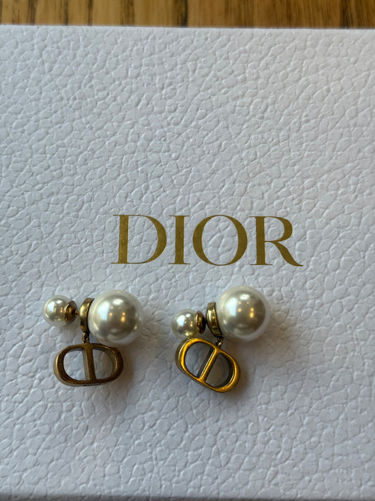 DIORNWT  Pearl CD Gold Pierced Earrings/ OS
