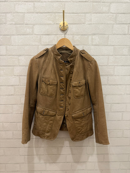 NO BRAND Leather Button up  Jacket with Pockets/S