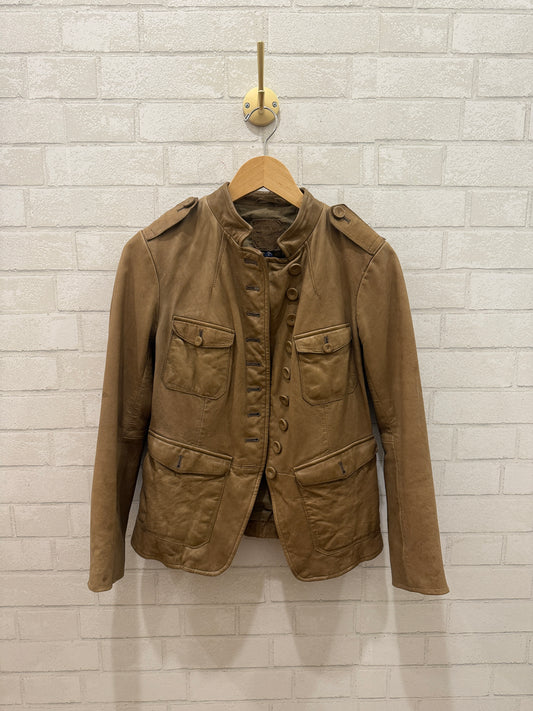 NO BRAND Leather Button up  Jacket with Pockets/S