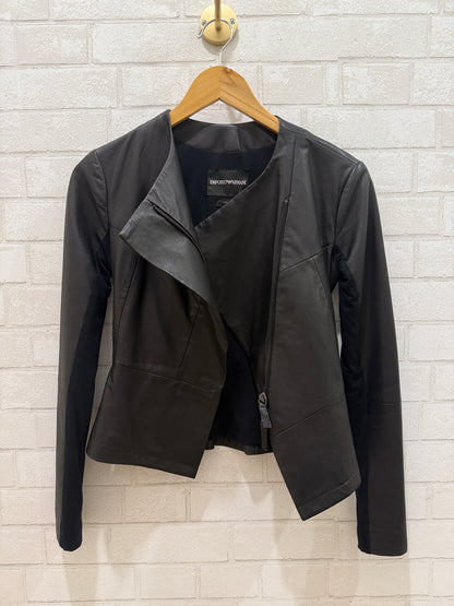 EMPORIO ARMANI Black Leather Jacket / XS