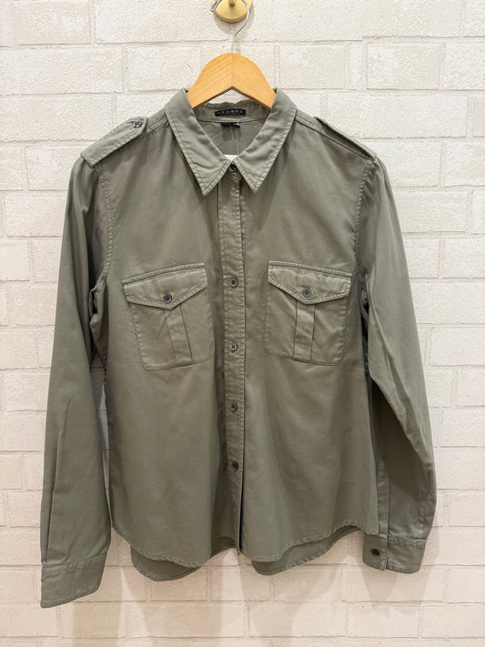 THEORY Army Green LS Shirt / L