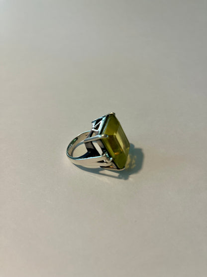 INAYA Silver Rectangular Yellow Topaz Ring