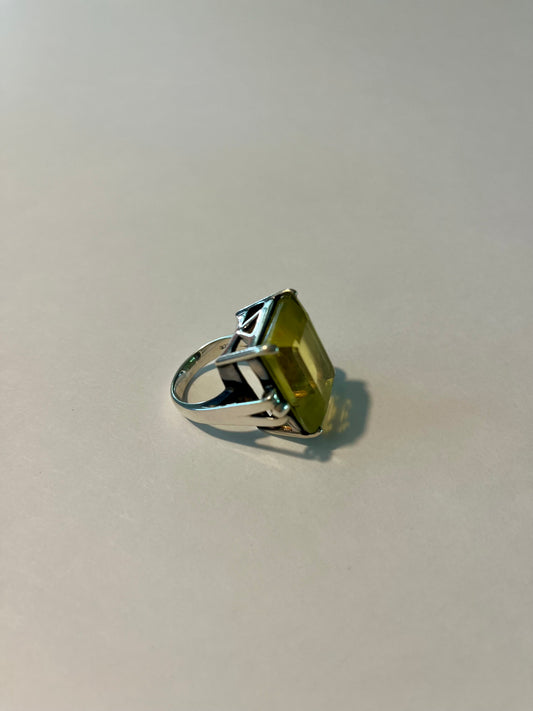 INAYA Silver Rectangular Yellow Topaz Ring