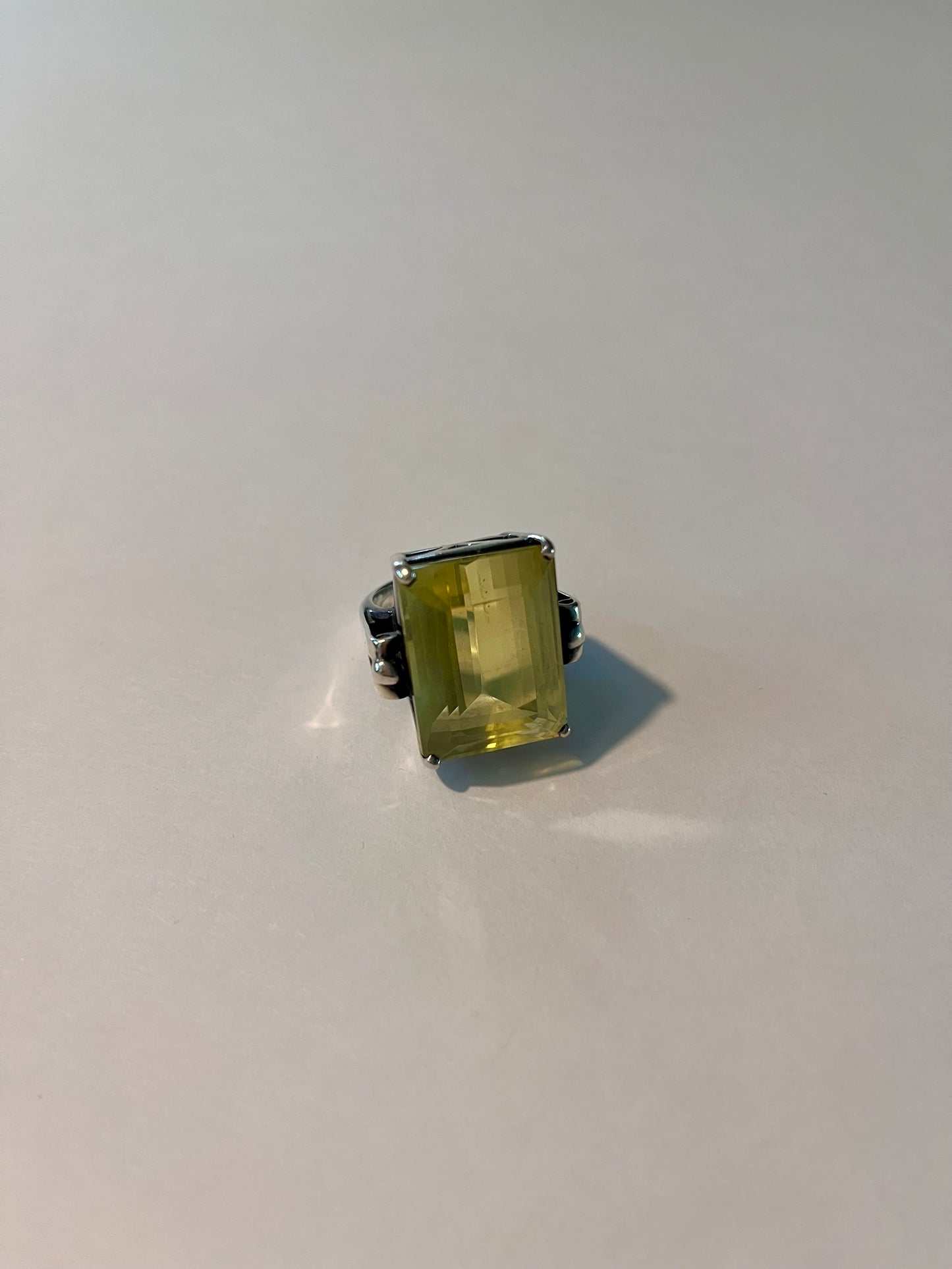 INAYA Silver Rectangular Yellow Topaz Ring