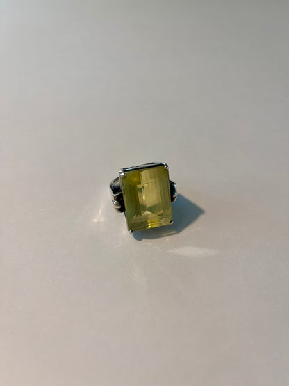 INAYA Silver Rectangular Yellow Topaz Ring