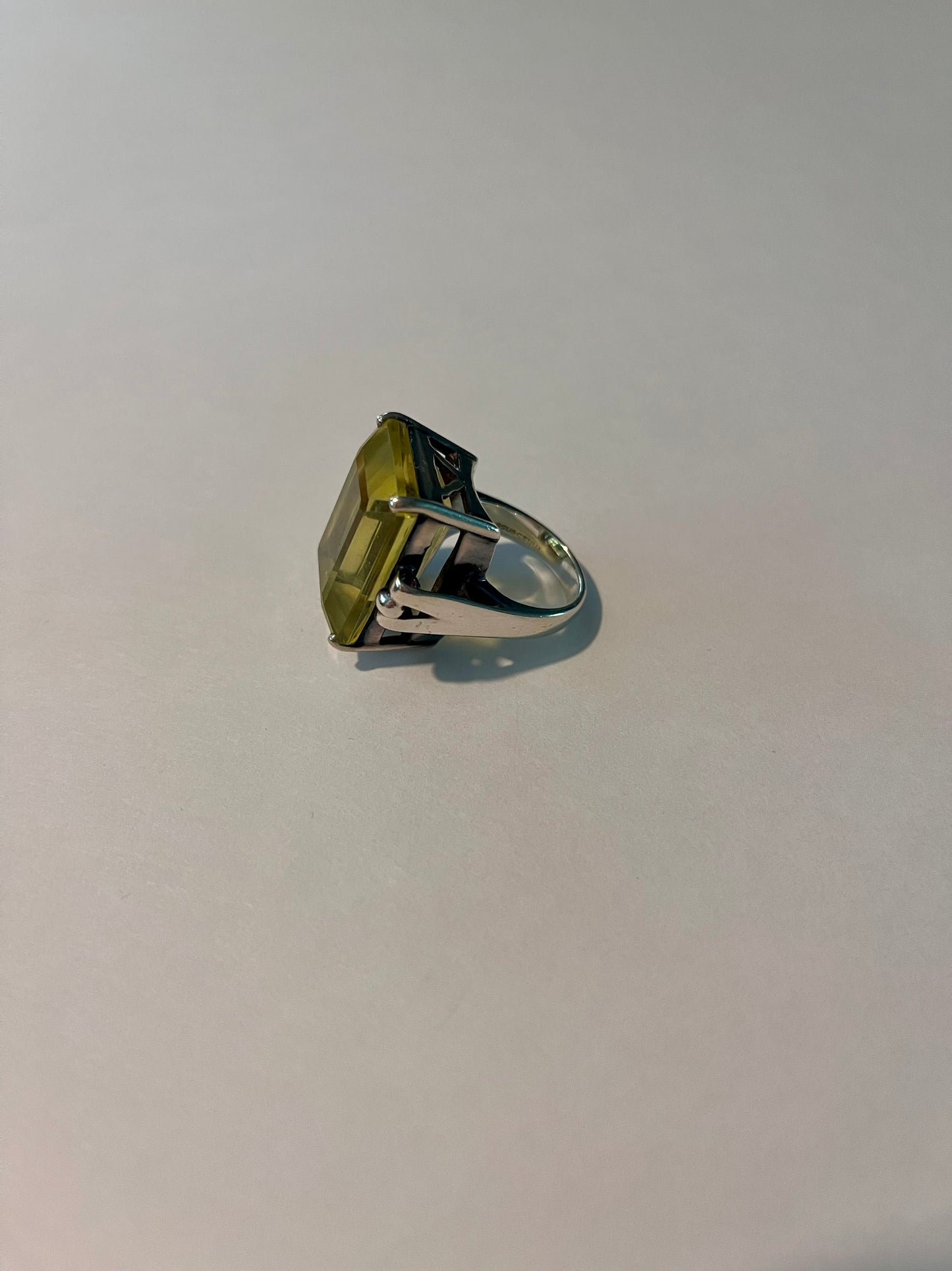 INAYA Silver Rectangular Yellow Topaz Ring