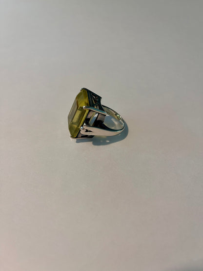 INAYA Silver Rectangular Yellow Topaz Ring
