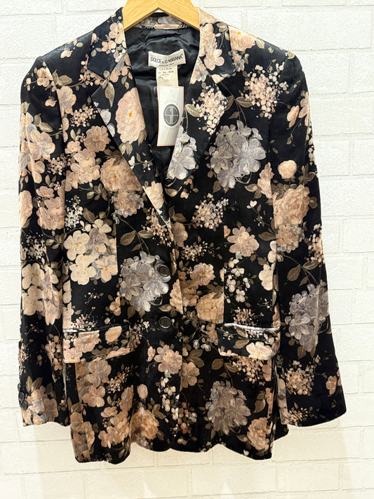 DOLCE GABBANA Velvet Flowers Buttoned Blazer/ S