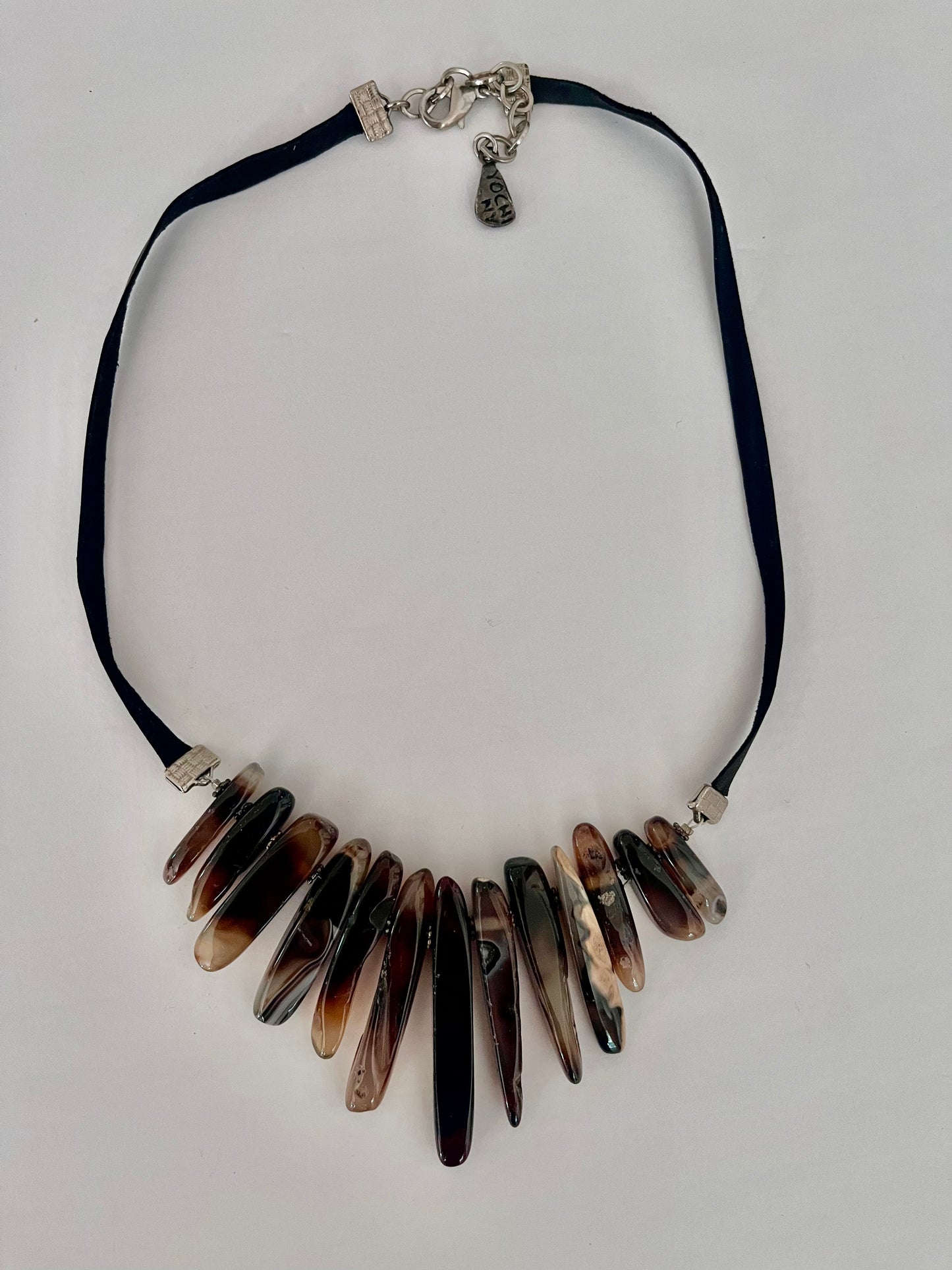 YOCHI NY Leather Necklace w/ Agate Stones