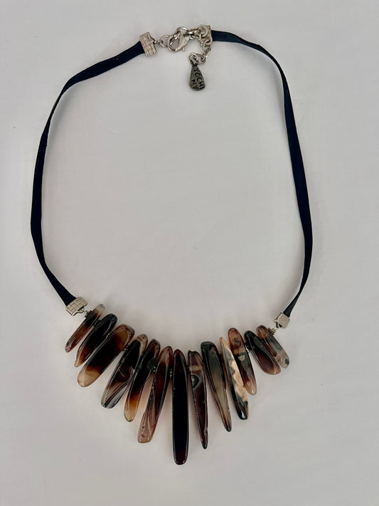 YOCHI NY Leather Necklace w/ Agate Stones