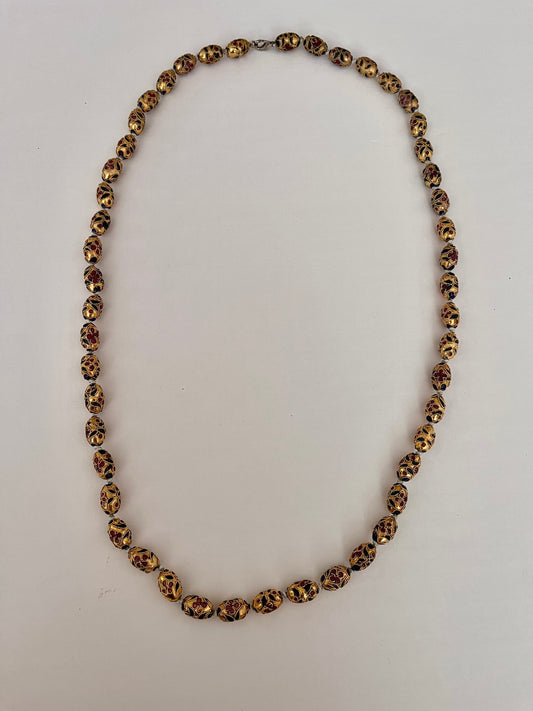 VINTAGE Asian Long Cloisonne Beads Necklace