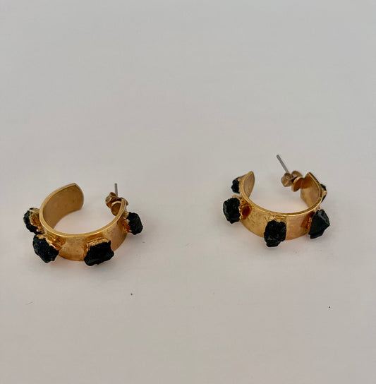 NO BRAND Hoops Black Stones Earrings