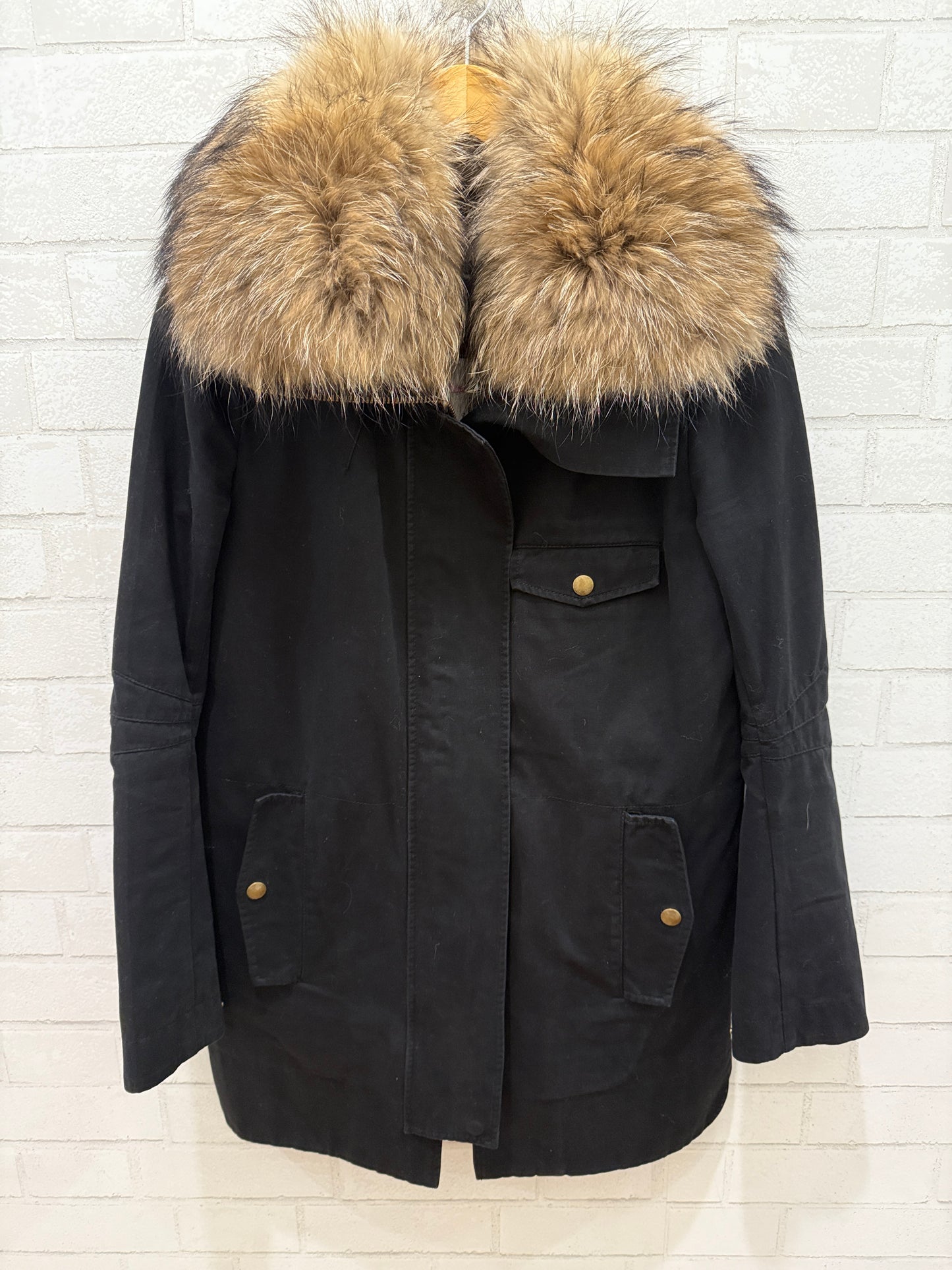 YVES SALOMON Army Black Parka With Fur / S-EU36