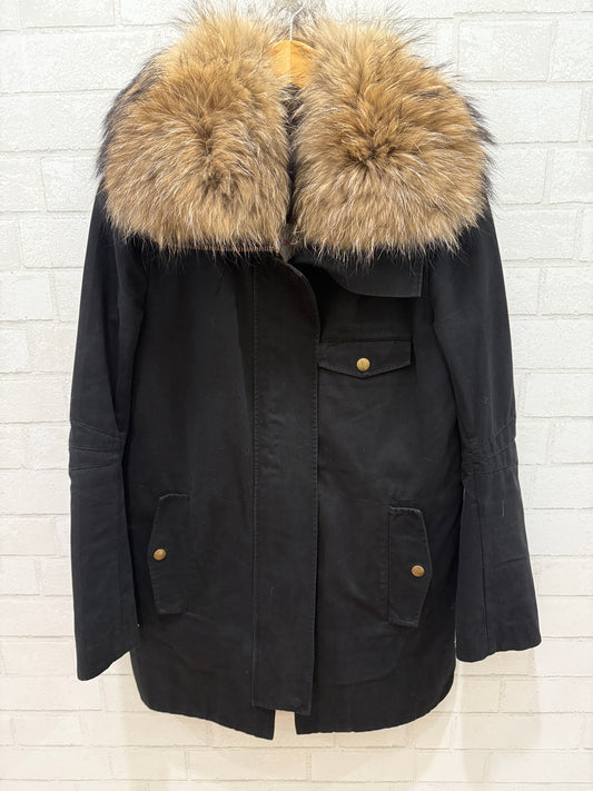 YVES SALOMON Army Black Parka With Fur / S-EU36
