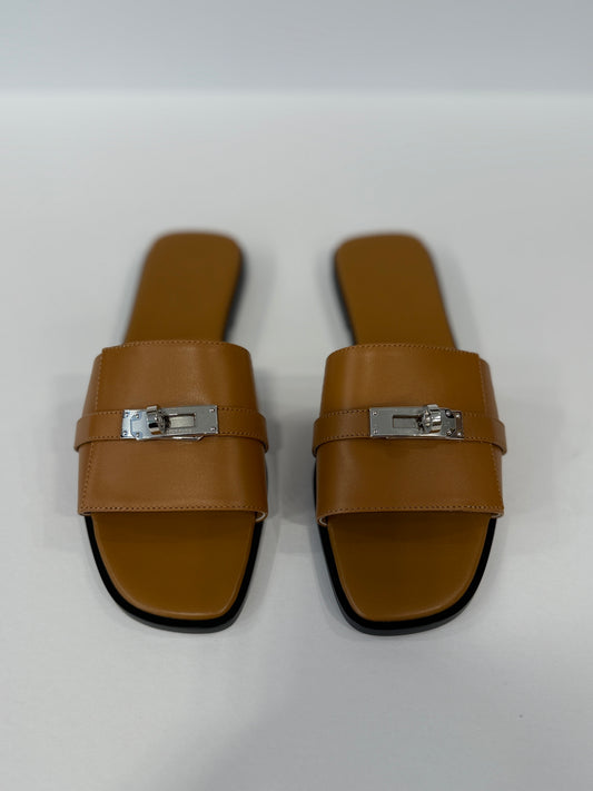 HERMES Leather Flat Sandals/ US 6.5-EU36.5