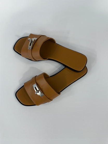 HERMES Leather Flat Sandals/ US 6.5-EU36.5