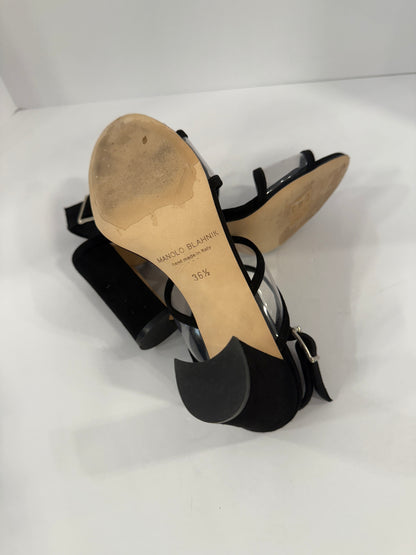 MANOLO BLAHNIK Suede Block Heel Sandals / US6.5-UE37