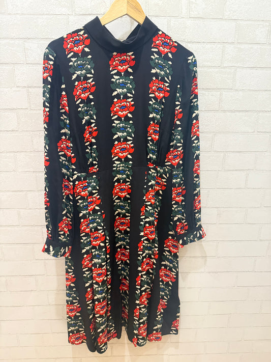 L.K.BENNETT LS Mock Neck Silk Midi Dress with Belt/M
