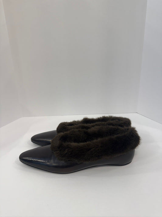 TOTEME  Faux Fur Trimmed Leather Flats/ US8.5-EU39
