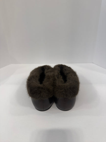 TOTEME  Faux Fur Trimmed Leather Flats/ US8.5-EU39