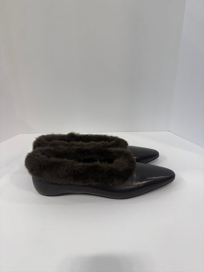 TOTEME  Faux Fur Trimmed Leather Flats/ US8.5-EU39