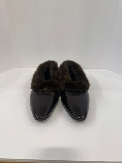 TOTEME  Faux Fur Trimmed Leather Flats/ US8.5-EU39