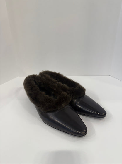 TOTEME  Faux Fur Trimmed Leather Flats/ US8.5-EU39