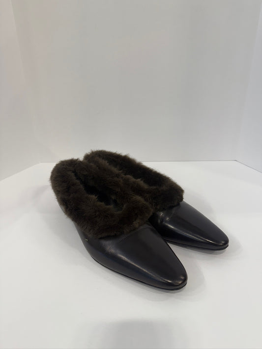 TOTEME  Faux Fur Trimmed Leather Flats/ US8.5-EU39