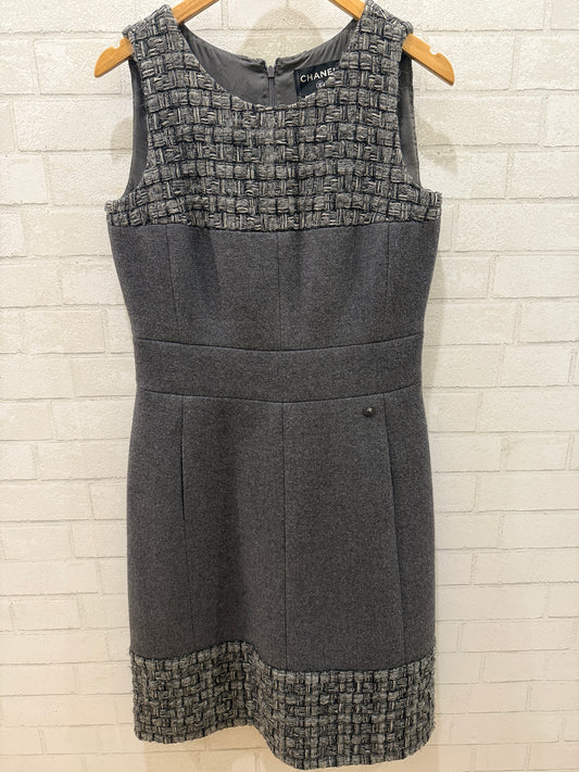 CHANEL Wool Cashemere Coco Button Tweed Midi Dress / L- EU42
