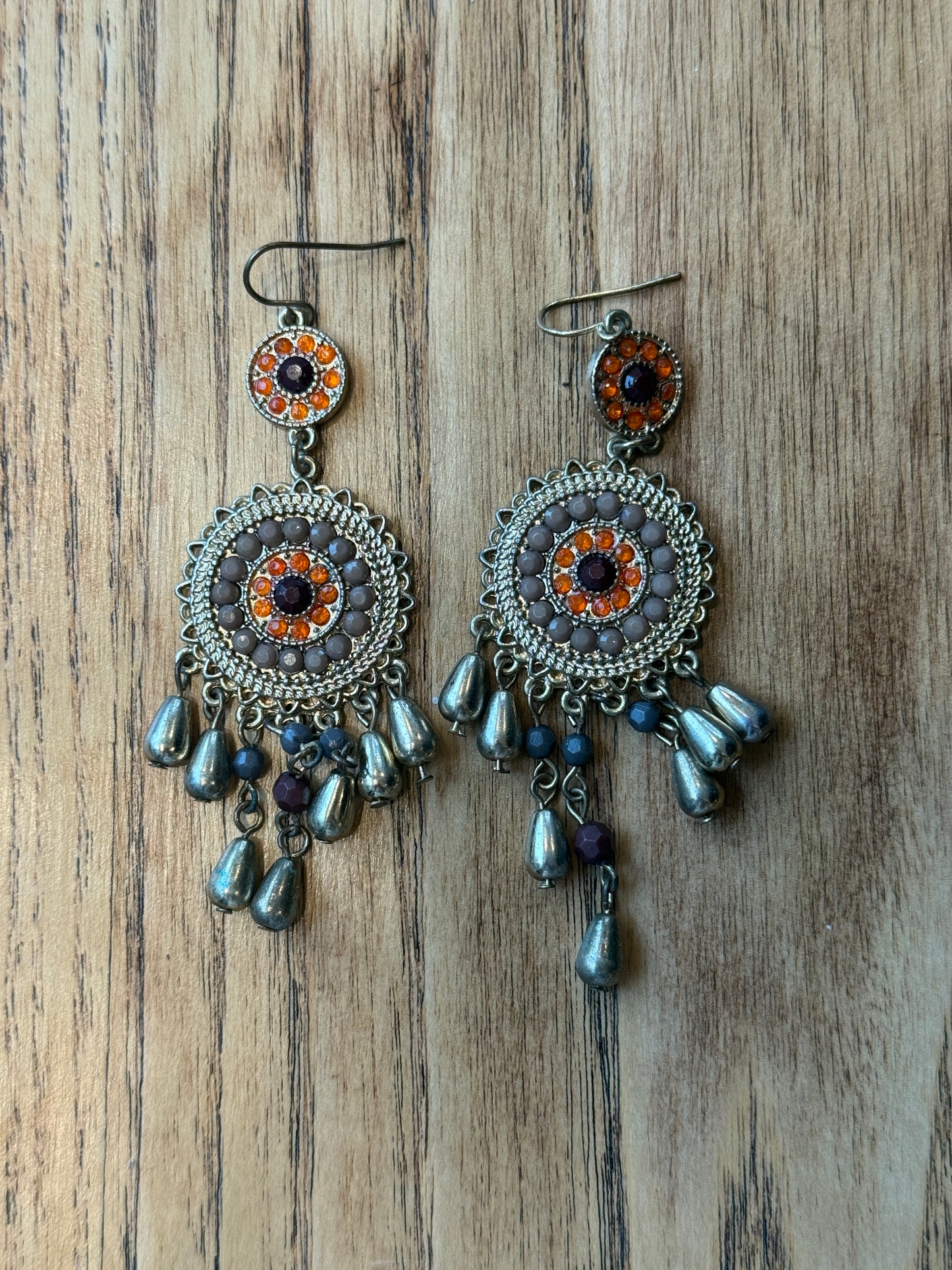 NO BRAND  Pendant 2 Circles Orange & Brown Stone Earings/ OS