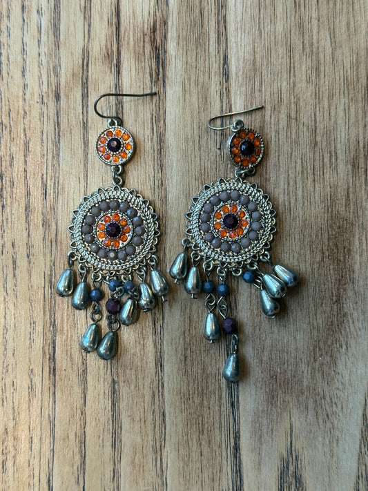 NO BRAND  Pendant 2 Circles Orange & Brown Stone Earings/ OS
