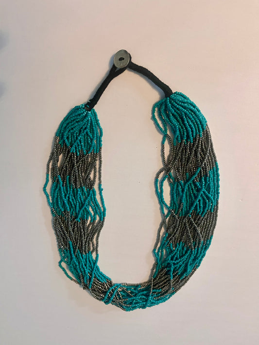 NO BRAND Multi Strand Necklace Turquoise and Silver Beads