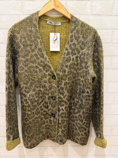 ZARA LS VNeck Buttoned Animal Print Cardigan/S