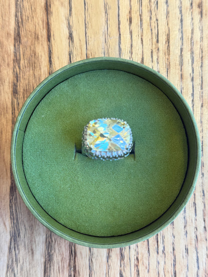 LOR AIME Silver Ring With Strass & Yellow Stone