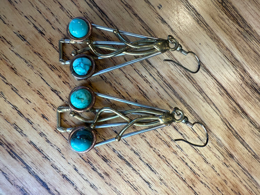 NO BRAND Chunky Drop Silver & Turquoise Earrings / OS