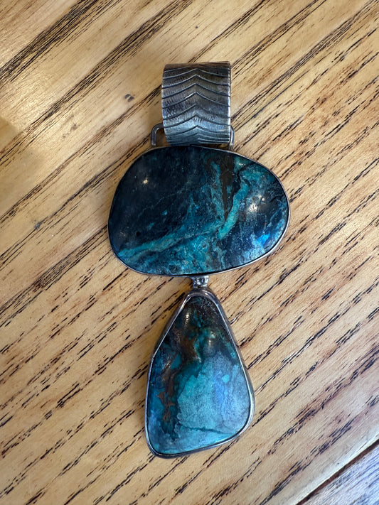NO BRAND Silver & Turquoise Chunky Necklace Pendant / OS