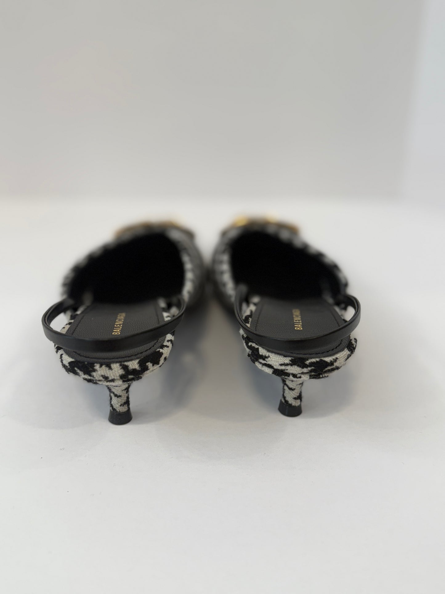BALENCIAGA BB Knife Houdstooth Slingback Kitten Heels Shoes/ EU37- US6.5