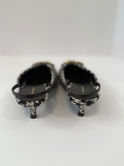 BALENCIAGA BB Knife Houdstooth Slingback Kitten Heels Shoes/ EU37- US6.5