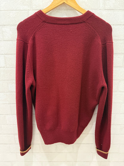 VICTORIA BECKHAM Long Sleeves V Neck Burgundy Red Cashemire Sweater / S
