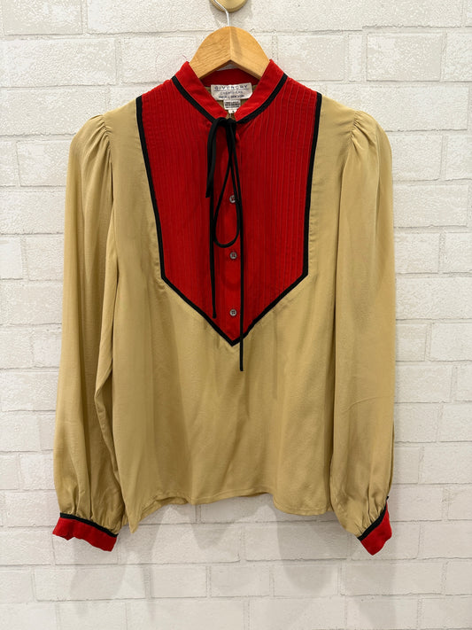 GIVENCHY  Vintage Silk Red& Beige Blouse/ US4-S